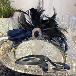 Handmade Crystal Carnival Feather Flapper Headpiece Black Rhinestone Headband